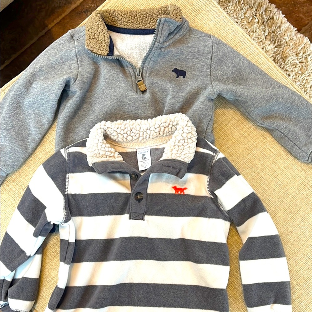 Carters Gray and White Striped Kids Pullover & Gray Bear Pullover set of 2